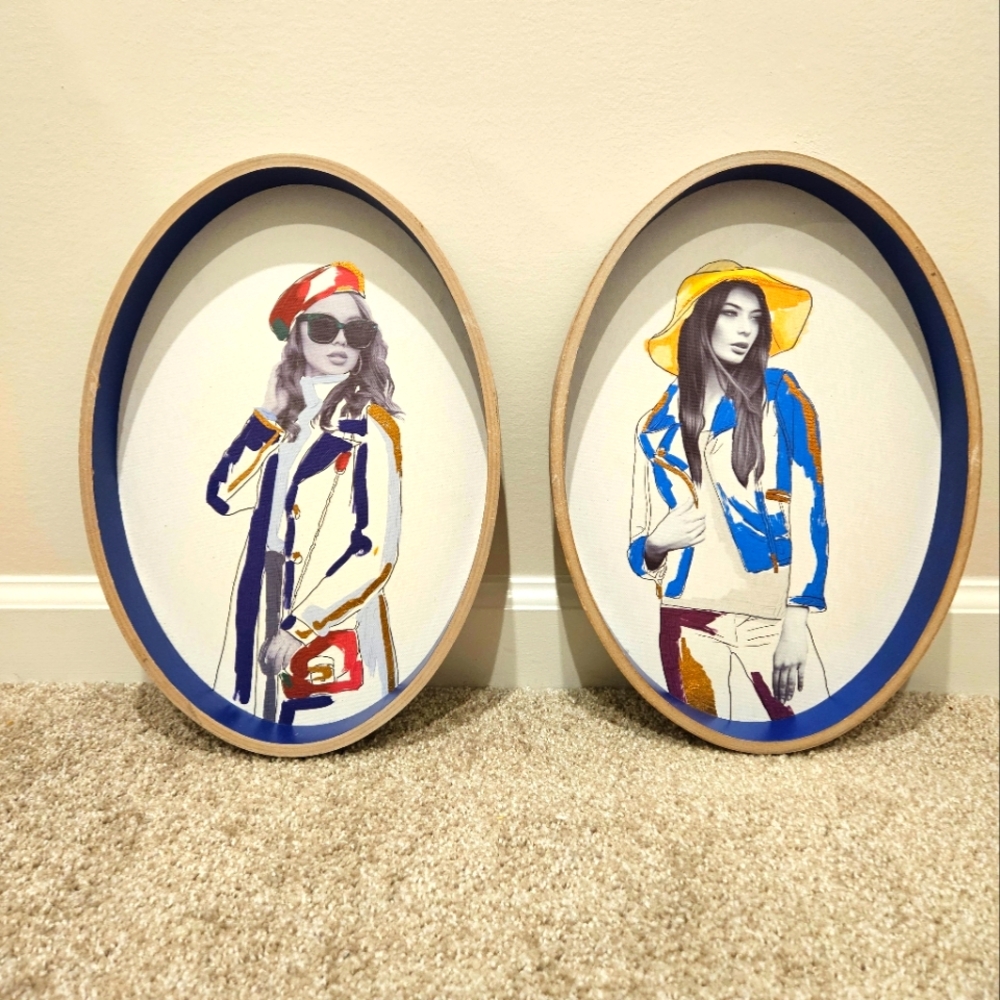 Source Unknown Fashion Duo Illustration - Blue and Yellow Accents